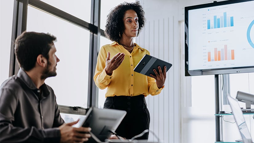 Business woman presenting financial result